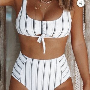 Cupshe Navy&White Striped High-Waist Bikini NWT